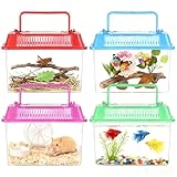 NOLITOY 4pcs Mini Portable Fish Tank: 3.7 * 5.9 * 4.3in Small Terrarium Critter Keeper for Fish Turtles Insects Hermit Crabs Bugs - Clear Reptile Enclosure Travel Carrier Box