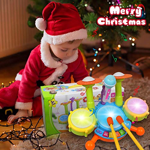 Pokonboy Kids Drum Set Toddler Toys With Adjustable Microphone, Musical Instruments Playset Fit For 3+ Years Old Boys And Girls #TOP6