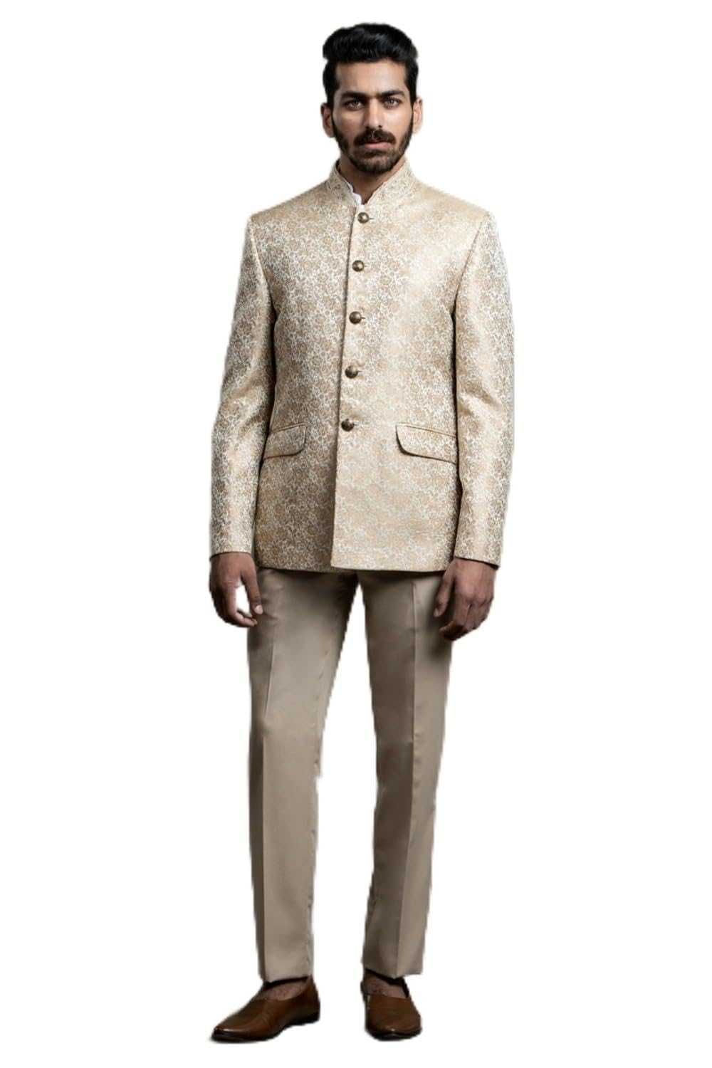 tasva Ivory Jacquard Bandhgala With Collar Detailing For Men-picture-25