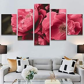 SIGNWIN 5 Panel Canvas Wall Art Pink Petal...