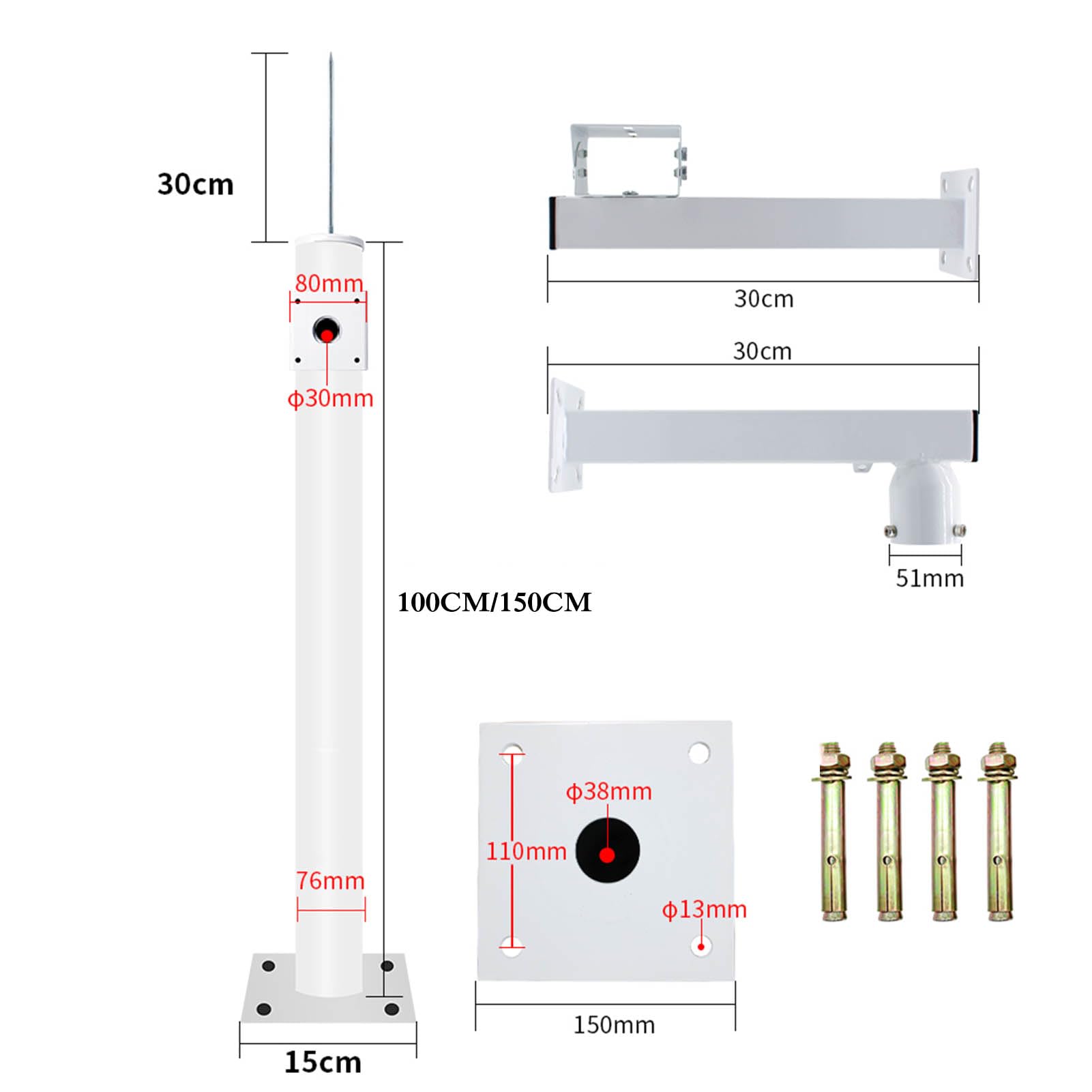 Support Universel pour caméra de sécurité sur Poteau - Support Mural réglable pour Moniteur et Bras d'extension, adapté à la Surveillance extérieure, Facile à Installer et Compatible avec la