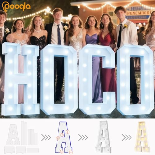 Image of Pooqla 4 FT Marquee Light Up Letters, Cool White and Warm White Marquee Letter 4 Feet Tall, Giant LED Sign Big Mosaic Letter Q for Balloons Birthday Party Anniversary Wedding Decorations