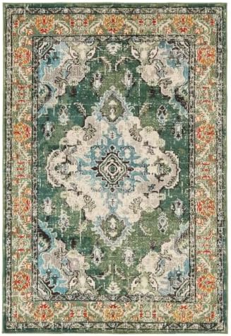 RugVista Leia Teppich, 120 x 170 cm, Grün | Vintage, Rechteckig, Niedriger Stapel, Nur chemische Reinigung, Oeko-Tex 100, Wohnzimmer, Esszimmer, Schlafzimmer, Küche