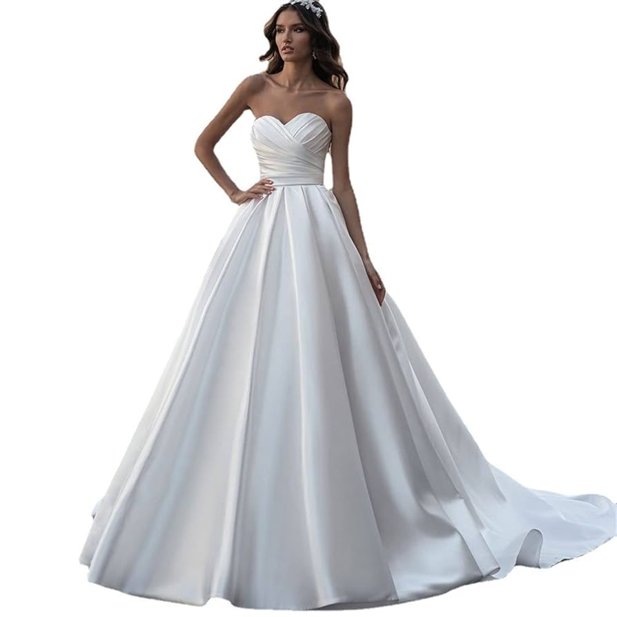 チューブトップ ウェディングドレス Aライン サテン 大人 韓国 Amazon.co.jp: チューブトップ サテン ウェディングドレス