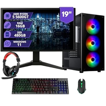 PC Gamer MRPC Ryzen 5 5600GT 16GB RAM DDR4 SSD 480GB Gráficos Radeon Vega 7 Monitor LED 19” HDMI