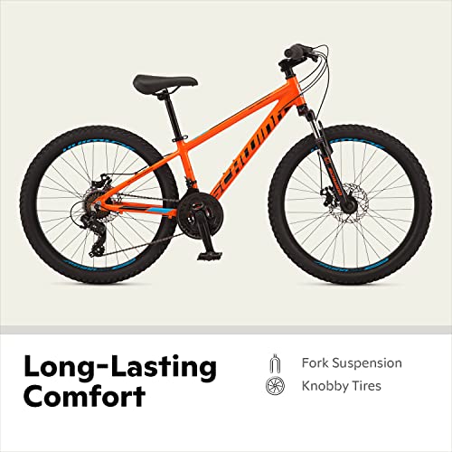 Image of Schwinn High Timber ALX Mountain Bike for Youth Boys Girls, 24-Inch Wheels, 21-Speeds, Front Suspension, Aluminum Frame, Mechanical Disc Brakes, Orange