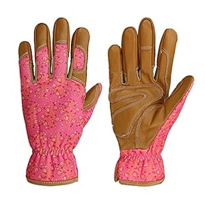 OLSON DEEPAK Lederen tuinhandschoenen voor dames – werkhandschoenen voor jaden, graven, planten, harken, snoeien en tuinieren (roze)