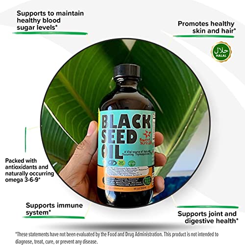 Ethiopian Black Seed Oil - 3.43% Thymoquinone Cold-Pressed Black Cumin Seed Oil From Pure Nigella Sativa - First Pressing Blackseed Oil Non-Gmo Improved - 16 Oz Glass Bottle Sweet Sunnah #TOP5