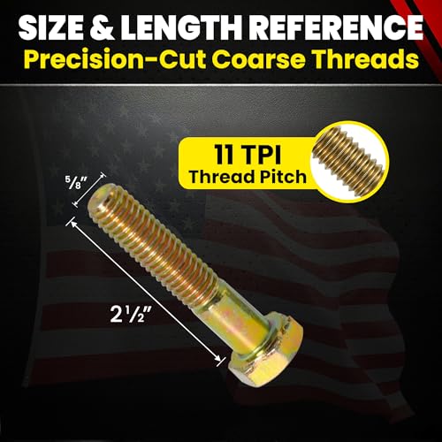 Image of Chenango Supply 5 /8-11 x 2-1 /2 inch Grade 8 Hex Head Cap Screws | Alloy Steel Hex Bolts, 150,000 PSI Tensile Strength, Yellow Zinc Chromate Finish, USS Coarse Thread Fasteners, (10 Pack)