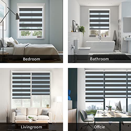 Allbright Zebra Window Blinds 20"W × 64"H Black For Home, Dual Layer Roller Shade, Room Darkening Shade Roll Up And Pull Down Blinds, Light Filtering Window Shades For Day And Night, Easy To Install #TOP4