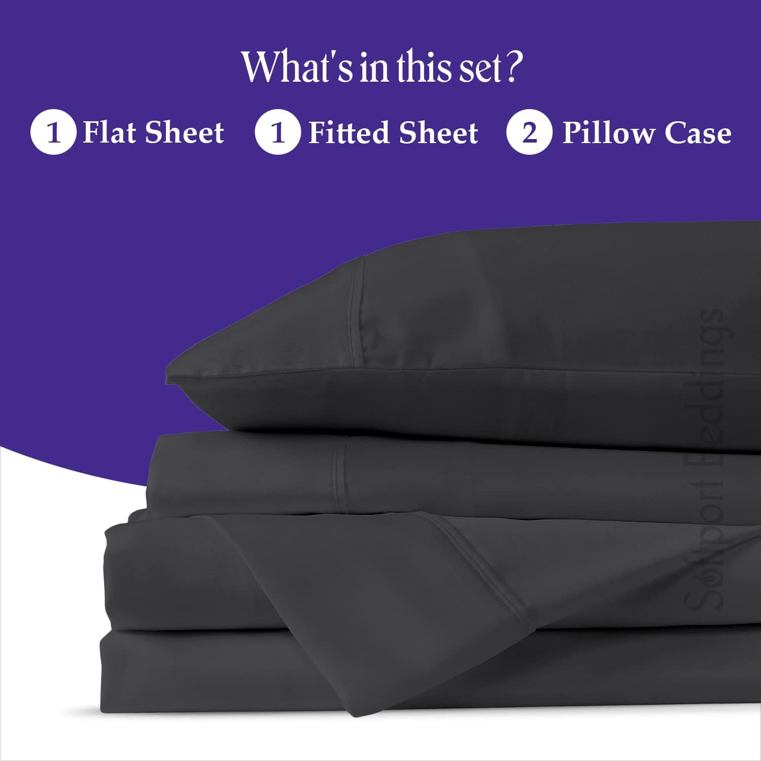 Olympic Queen/Super Queen Set 66 x 80,Camper Sheets-RV Bed Sheets- 100% Cotton Bed Sheet Set-Long Staple Egyptian Cotton fit Upto 10" Deep Mattress (Dark Grey)