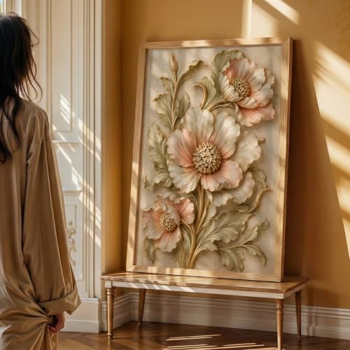 Image of NoWorries Floral Botanical Wall Painting with Frame | Premium Textured Flower & Leaf Artwork, Pastel Nature Wall Decor Framed for Living Room Bedroom Office and Home Decoration (Art-7,13x19inch)
