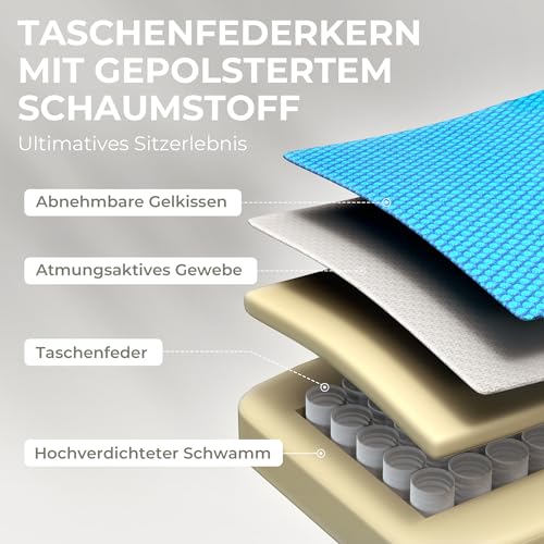 Dowinx Gaming Stuhl Stoff, Massage Gaming Sessel mit Fußstütze, Ergonomischer PC Stuhl Gamer Stuhl Bürostuhl 150 kg belastbarkeit, Beige – Bild 5