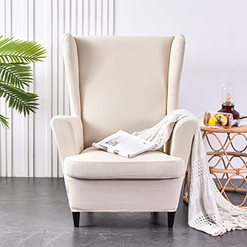 Niluoh Jacquard Wingback Chair Slipcover 2-Piece Stretch Wingback Chair Sofa Slipcover Armchair Cover Printed Furniture Protector Couch Soft With Elastic Bottom For Living Room, 23 #TOP1