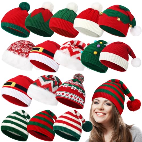 Bonnets de Noël tricotés Liitrsh en lot de 16 pièces multicolores pour adulte et ado