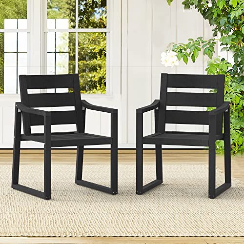 Cozyman Poly Outdoor Dining Chairs Set Of 2, 350Lbs, Patio Dining Chairs With Armrest, All Weather Outdoor Kitchen Chairs With Square Frame Legs For Outdoor Indoor, Lawn, Garden, Backyard, Black #TOP12