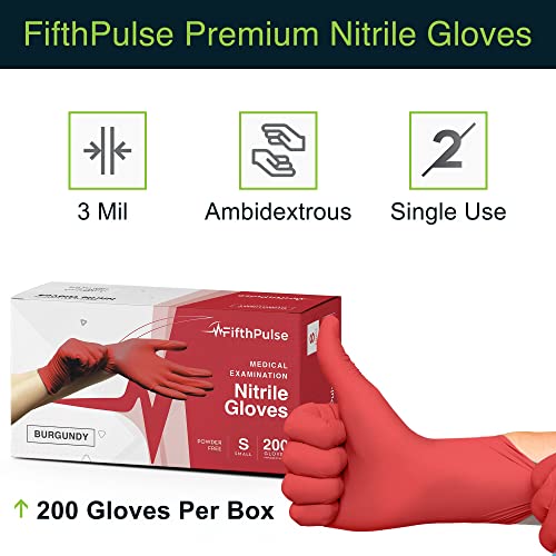 Light Burgundy Nitrile Disposable Gloves - 200 Count - 3 Mil Nitrile Gloves Small - Powder And Latex Free Rubber Gloves - Surgical Medical Exam Gloves - Food Safe Cooking Gloves #TOP5