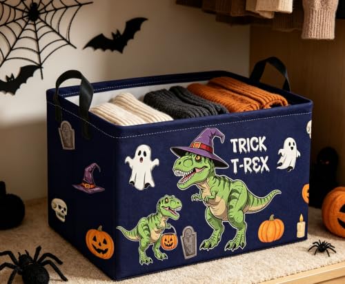Image of Rectangle Kids Baskets Halloween dinosaur Basket Cute Storage Bin Fish Box for Room Decor Gift Basket(Halloween dinosaur)