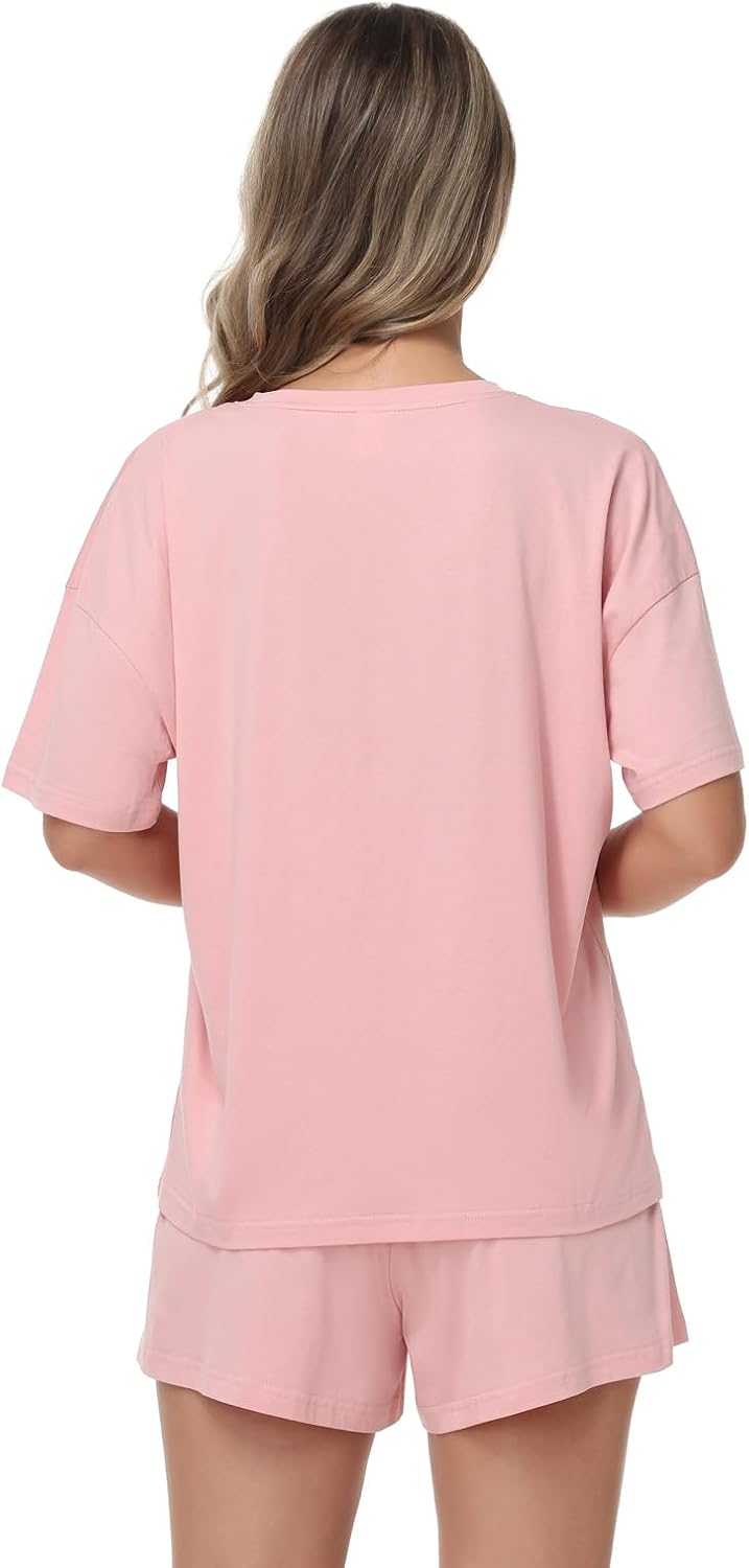 Camelia Women's 2 Piece Cotton Pajama Set - Soft Short Sleeve Top & Shorts Sleepwear Loungewear - Image 5