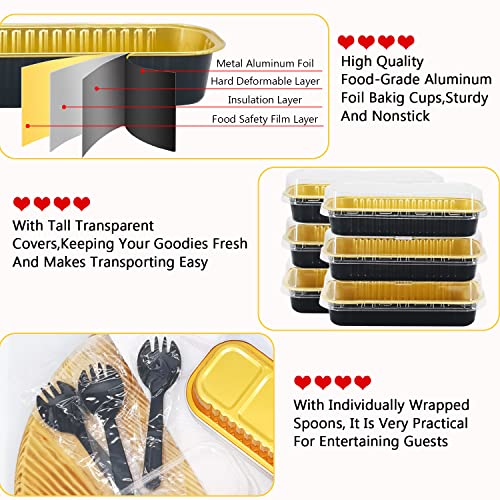 Lnyzqus Aluminum Foil Mini Loaf Pans With Lids 50 Pack, 6.8 Oz Rectangle Baking Cups Muffin Tins,Disposable Baking Tins Mini Baking Pans Tins Holders For Brownie Mini Cake Bread -Black In Gold #TOP3