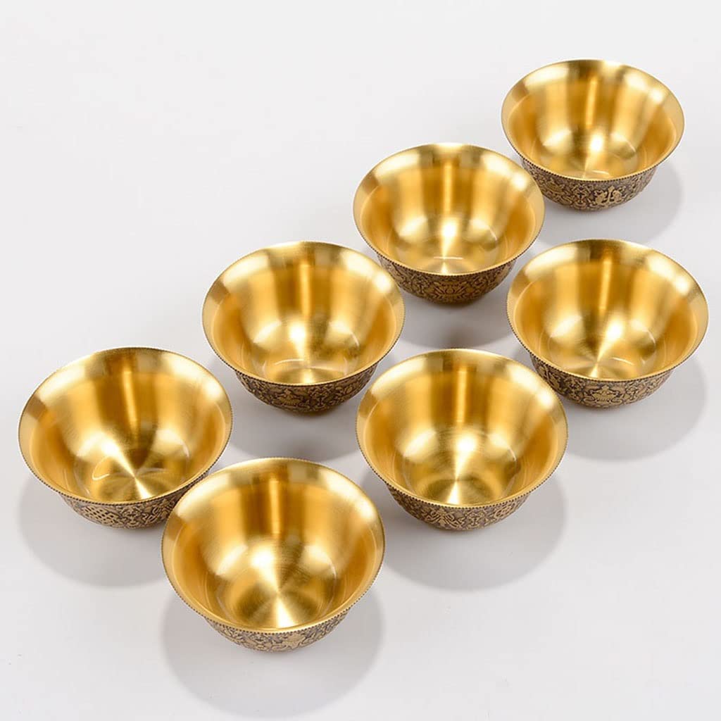 Bol Offrande Bouddhiste En Cuivre – Tasse Eau Sacrée Culte Motifs Bon Augure 6.8x6.8x4.2 Cm