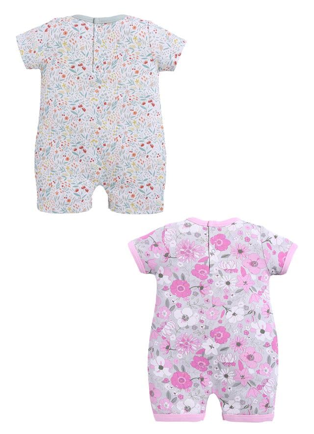 Image of BABY GO Cotton Printed New Born Baby Romper Jumpsuit Bodysuit Pack of 2 | Short Sleeve Sleepsuit | Nightwear | Summer Wear for Infants, Baby Boys and Baby Girls