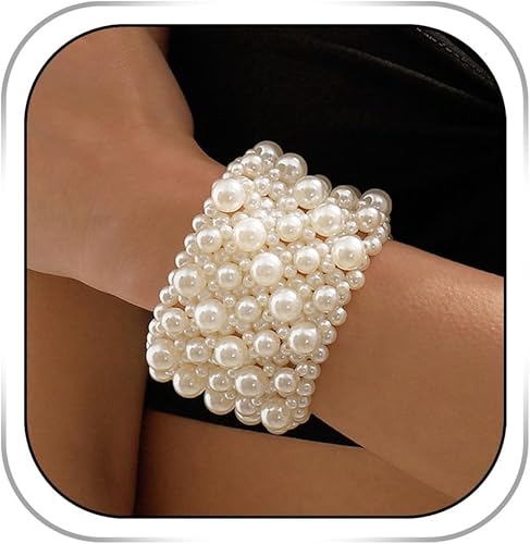 Pulsera elástica de perlas vintage pulseras de perlas joyería pulsera de cuentas blancas para boda, cumpleaños, festival, fiesta