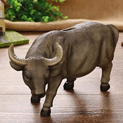 JDSHSO Creative Gift Buffalo Statue Bull Piggy Bank Money Coin Penny Collectible Saving Box Cow Sculpture