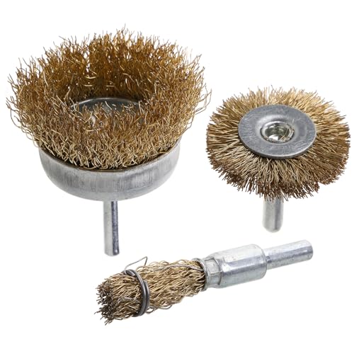 Cepillo de acero para taladro POPETPOP con tres ruedas de alambre planas para limpiar el óxido
