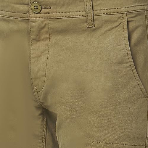 Image of Spykar Men Olive Green Cotton Slim Fit Ankle Length Mid Rise Trousers