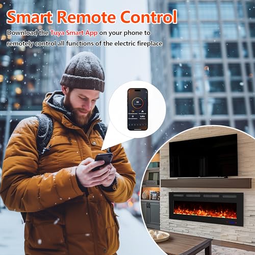 Mystflame 60" Ultra-Thin Electric Fireplace, Recessed/Wall, WiFi App, Black - image 7