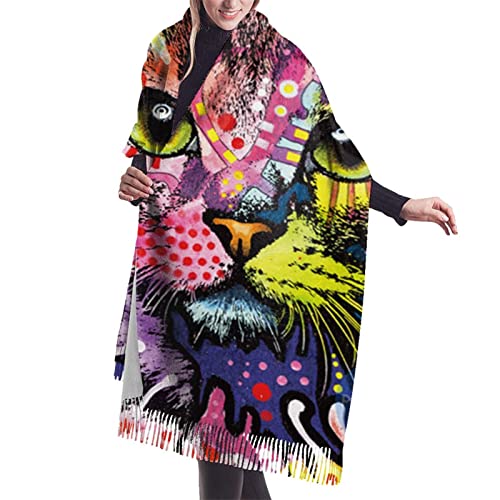 Photo de DJNGN Spend All Lives with You Colorful Cat Cashmere Scarf for Women Men Lightweight Unisex Fashion Soft Winter Scarves Fringe Shawl Wraps