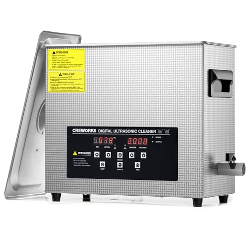 CREWORKS 6L Pulitore Ultrasuoni con 300W Riscaldatore e Timer 180W Vasca Ultrasuoni in Acciaio Inossidabile con Modalità Degas e Delicata Lavatrice Ultrasuoni per Casa Occhiali Ricambi Auto e Altro