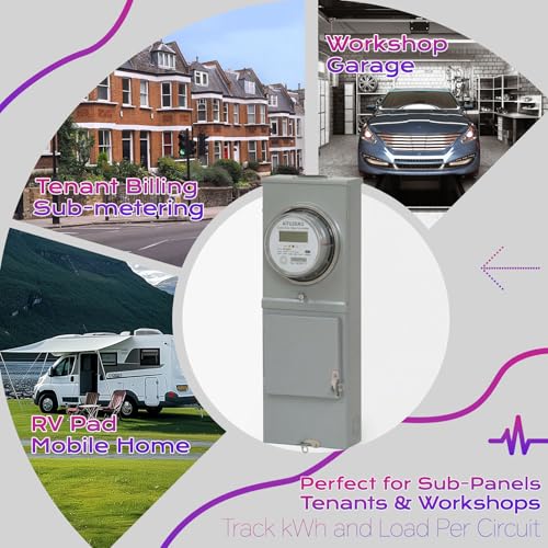 Electricity Usage Meter, Digital Electric Power and Energy Meter, kWh Sub Meter, ANSI Form 2S Plug-in Electric Meter for RV Power, Rental Units, 120/240V Single Phase - Thumbnail 5