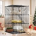 YITAHOME Cat Cage Indoor Cat Enclosures 3-Tiers DIY Cat Playpen, Cat Cage with Metal Wire Dense, Cat Kennel with Extra Large Hammock for 1-2 Cats, Ferret, Chinchilla, Rabbit, Small Animals, Black