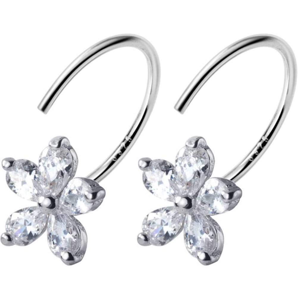 IUokLU Earrings for Women, S925 Silver Earrings Female Korean Art Style Diamond Studded Flowers Sweet Short Ear Hook Temperament