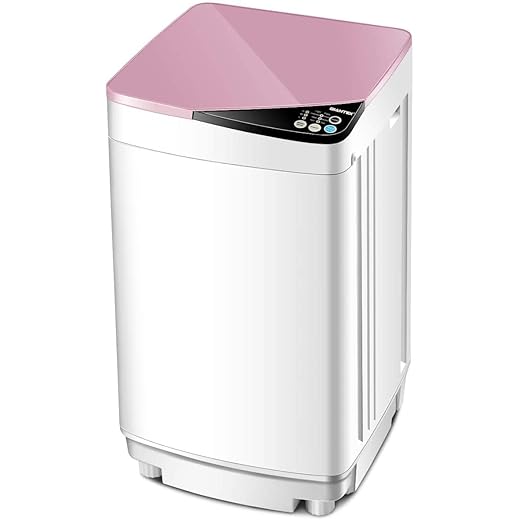 Waterjoy Portable Washing Machines, 7.7 lbs Load Capacity Portable Washer and Dryer Combo with Built-in Barrel Light & LED Display for Household and Apartment （Pink）