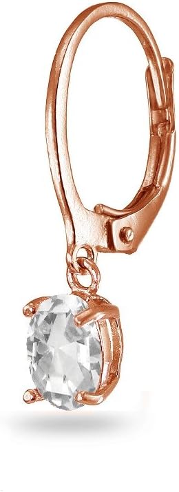 Sterling Silver Created White Sapphire 7x5mm Oval Dainty Leverback Drop Dangle Earrings for Women
