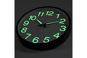 12-Inch Wall Clock with Glowing Numbers for Nighttime Visibility