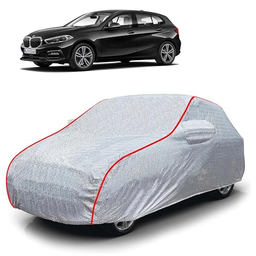 Image of Sulfar 100% Waterproof Car Body Cover Compatible with Mirror for BMW 1 Series (Triple Stitched, Full Bottom Elastic, Magic Silver with Red Piping)