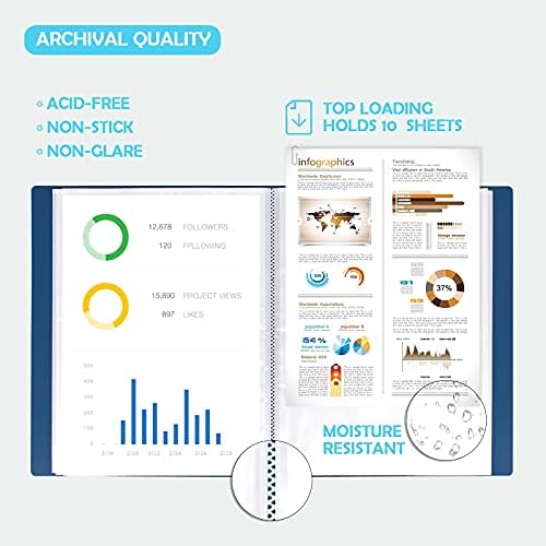 Smarpau A4 Display Book, 60 Pockets Presentation Folder Project Folder Display Folder, Document Folders with Plastic Sleeves for Individuals, School and Offices(Blue)