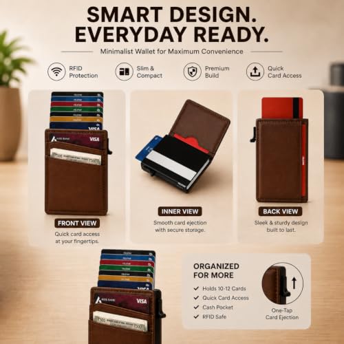 Image of FELSTAR Pu Leather Pop Up Card Holder Wallet for Men Women (Bi-Fold Wallet)