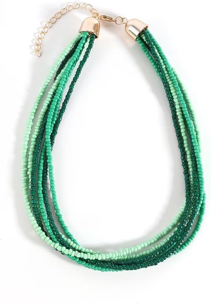 Pink colorful seed bead choker layered necklace bohemian Hawaiianthemed beach jewelry