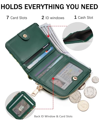 Image of Small Bifold Wallets Woman RFID Mini Wallet for Women Slim Card Holder with Zipper Coin Pocket & 2 ID Windows (Cat)