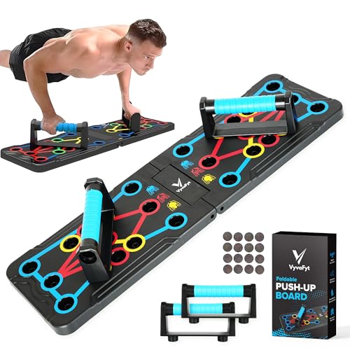 Vyva Fyt Solid Push-Up Board 15-in-1 Home Workout Equipment Multi-Functional Push Up bar Stand System for Chest, Arms, Strength Training, Muscle Building, Fat Burning Professional Fitness Equipment gym giff for Men & Women(Blue Handles)