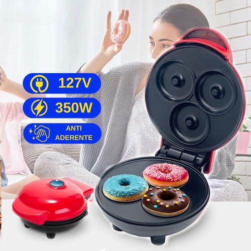 Máquina De Donuts e Mini Rosquinhas Compacta Faz 3 Donuts 110v Antiaderente Para Lanches Café de Man