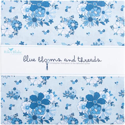 Christopher Thompson Blue Blooms and Threads 42 10-inch Squares Layer Cake Riley Blake 10-17120-42 by Riley Blake Designs - Used condition - US$42.32