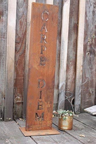 Rostikal Decoración Letrero para Jardín Puerta Entrada Rost Decoración Estela Patina - Patina, Carpe Diem 100 cm