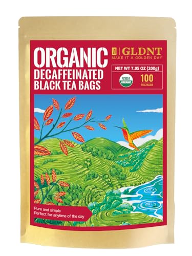 GLDNT Organic Decaffeinated Black Tea Bags, Organic Decaf Black Tea, 100ct