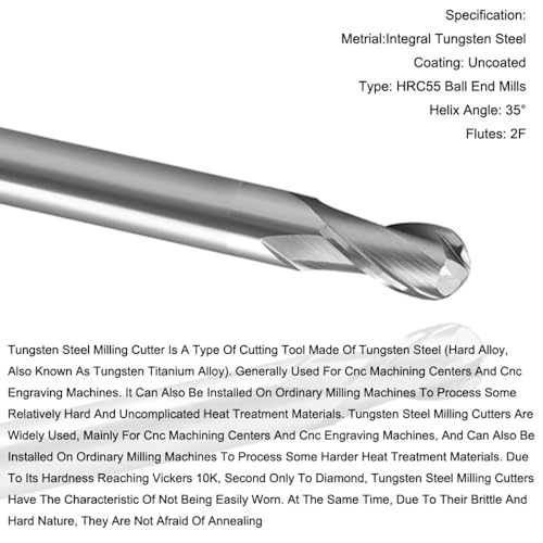 Image of Carbide Ball Nose EndMill HRC55 Double Edge 2 Flute TiAiN Coating Tungsten Steel Milling Cutter for Aluminum Wood HRC55 R0.5-R6.0 Series 11pcs Set